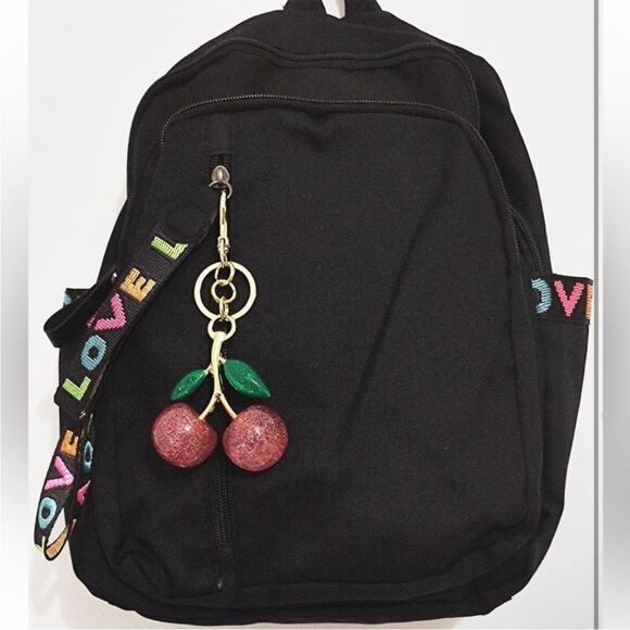 Cherries Key Chain Bag Charm Pink Glitter & Gold NEW Retail $35 - Picture 5 of 6